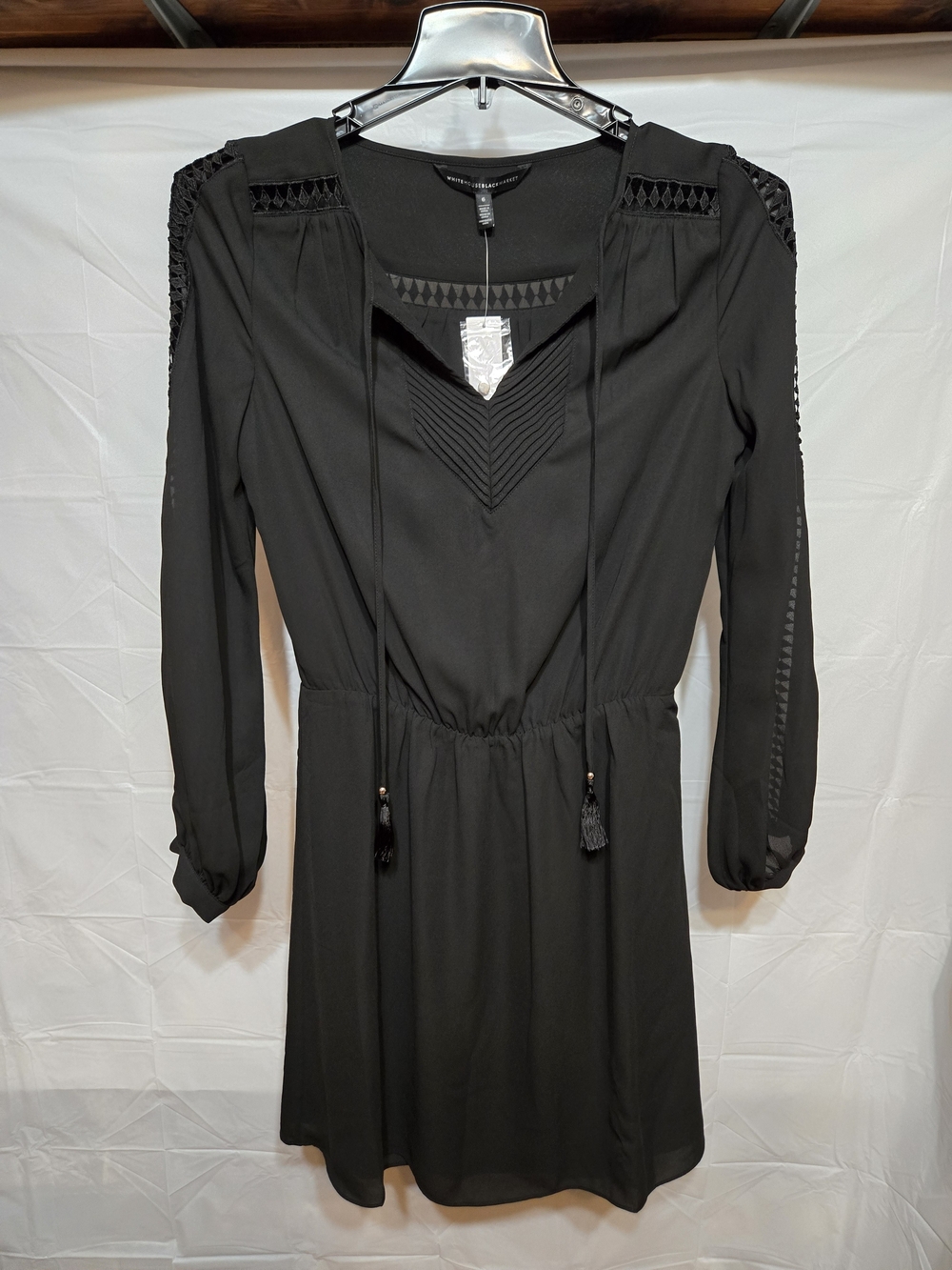 White House Black Market Long-Sleeve V-Neck Elastic Waist Dress